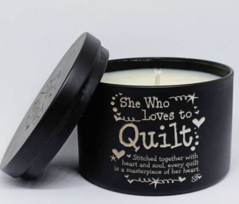 Quilt Theme Candle - She Who Loves to Quilt