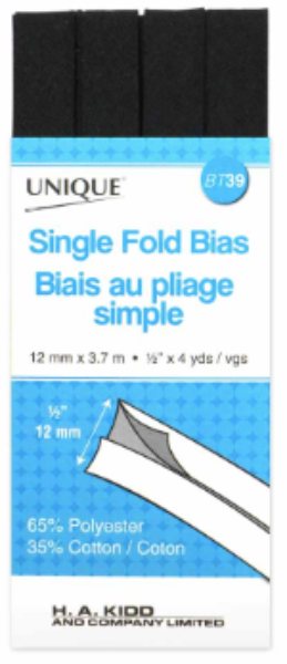 Single Fold Bias Tape- Black